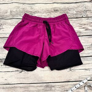 Lululemon Magenta Athletic Shorts With Black Mesh Bike Shorts Attached Size 4